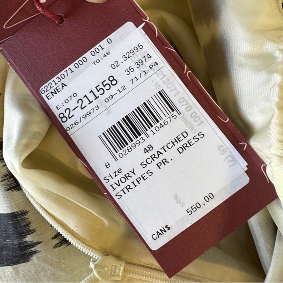 MaxMara Studio Ivory Black Scratched Stripe Print Sleeveless Dress Size 48 - Picture 15 of 16